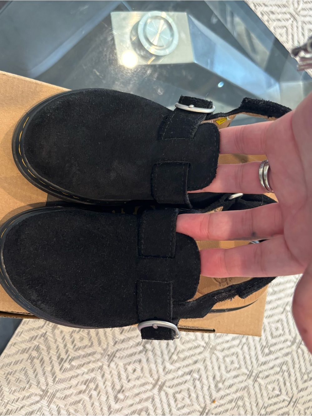 Dr. Martens Kids Black Suede Mary Jane Strap Shoes